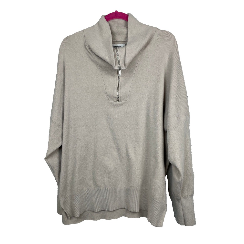 Abercrombie & Fitch Mens Soft A&F Sweater Size XL Beige Pullover Quarter 1/4 Zip
